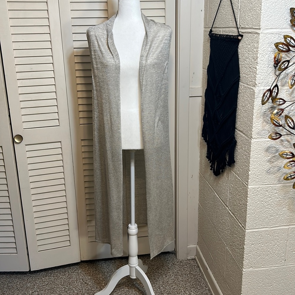 NWOT BHWM S sheer—kinda  shimmery lightweight gray sleeveless cardigan  duster